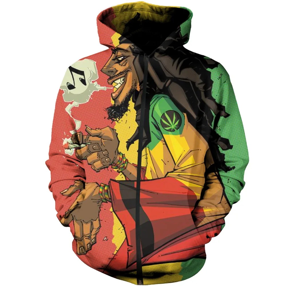 Толстовка унисекс с объемным принтом Bob Marley Reggae Свитшот в стиле хип-хоп толстовка