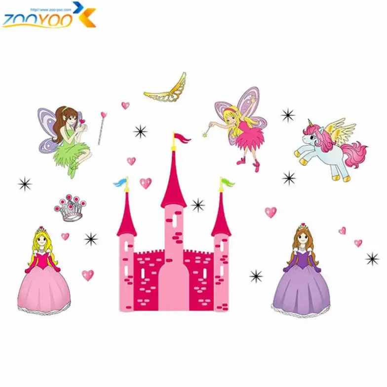 И 3D Мультяшные наклейки на стену в виде принцессы замка сердца лошади ангела для
