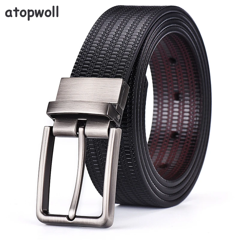 Ремень мужской из воловьей кожи двухсторонний пояс с вращающейся пряжкой в