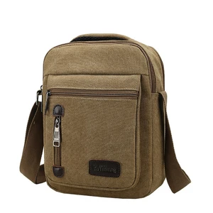 Сумка-мессенджер Мужская холщовая, Винтажная сумочка на ремне, маленькая дизайнерская, коричневая черная