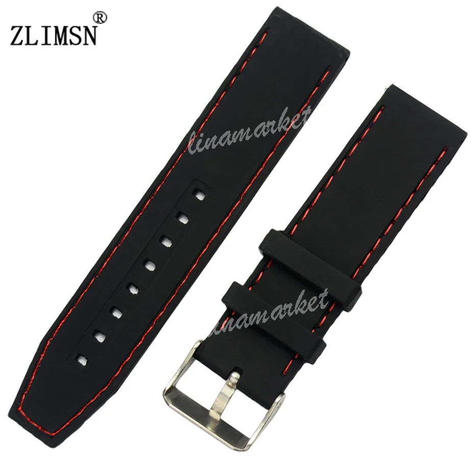 Ремешок ZLIMSN для мужских часов спортивный черный водонепроницаемый силиконовый