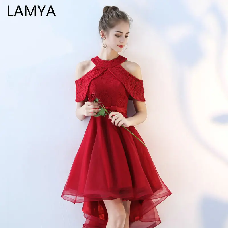 Lamya/кружевные вечерние платья с лямкой на шее, платья принцессы простого размера плюс, вечерние платья с коротким передом и длинной спинкой