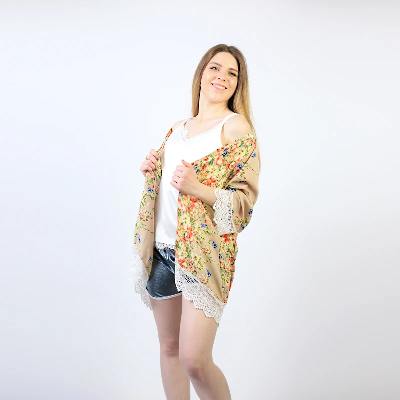 Женское шифоновое кимоно AECU кружевной кардиган с рукавами летучая мышь летний