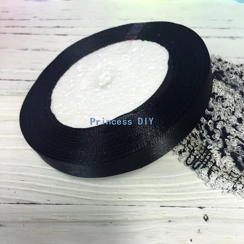 Атласная лента разных размеров 6 черного цвета для украшения свадебной вечеринки