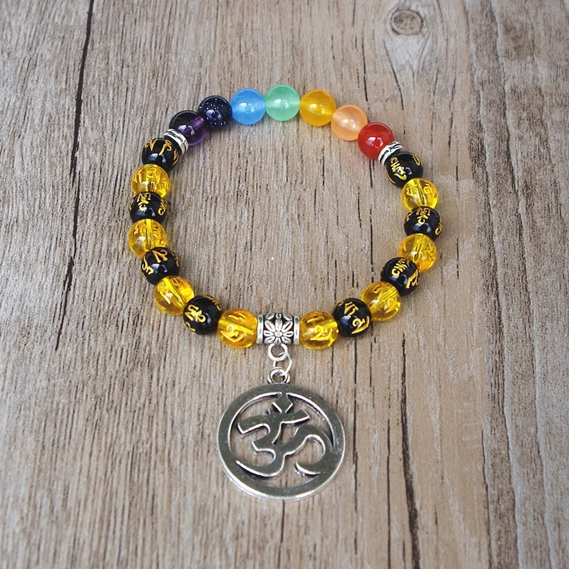 Браслет ручной работы Ом мала чакра Будда шесть слов мантра Исцеление йогой