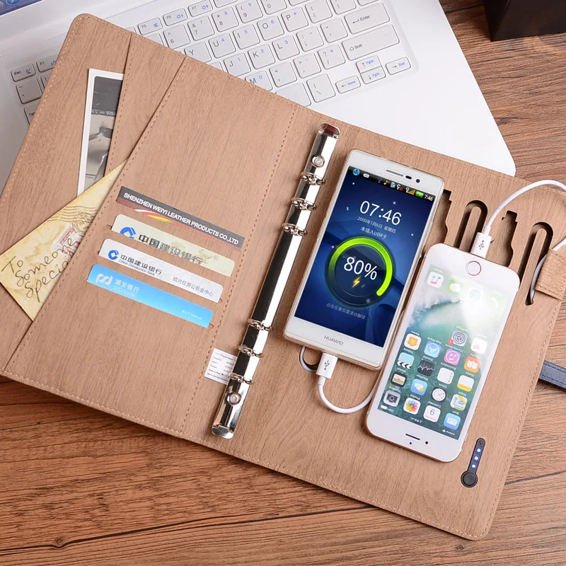 Деловая кожаная записная книжка и USB флеш накопители внешний аккумулятор A5 Binder