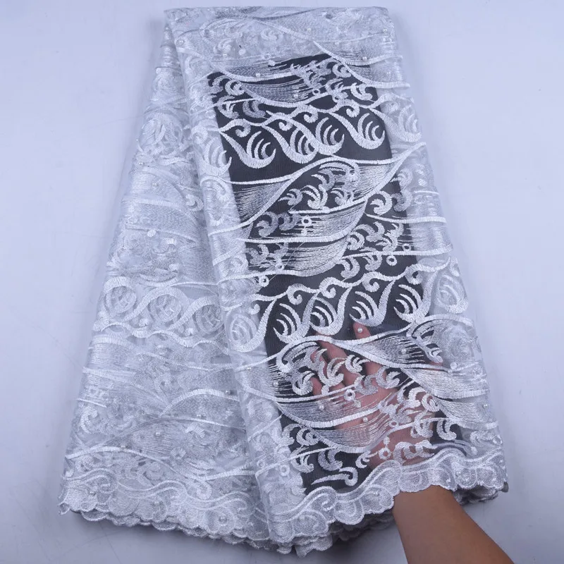 

Африканские кружевные ткани 5 ярдов, французская кружевная ткань высокого качества с бусинами, нигерийская вышивка, тюль, французская круже...