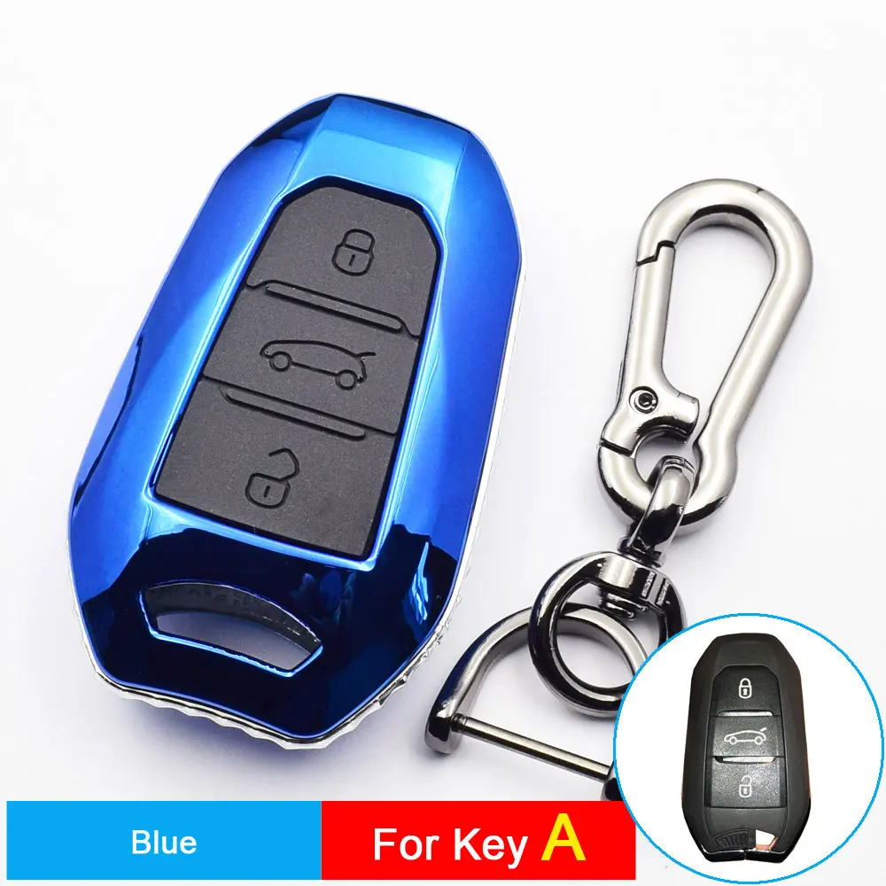 Blue-Key A Карбон ключ чехол для peugeot 5008 4008 3008 2008 308 408 508 307 301 308S 207 206 Citroen 3 кнопки дистанционного ключа Fob Защитная крышка - Название цвета: Blue-Key A