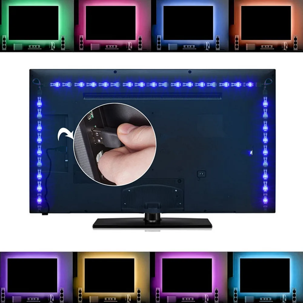 5 в RGB LED 5050 полосы света ТВ ПОДСВЕТКА полоса 60 светодиодов USB Водонепроницаемый
