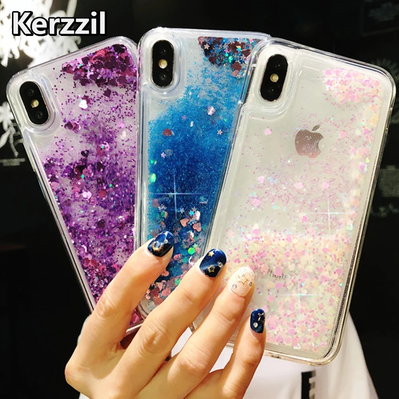 Kerzzil Dynamic Liquid Quicksand For iPhone X 6 6S 7 8 Plus 5 SE Phone Case Love Heart Stars Glitter Soft TPU Back Cover |