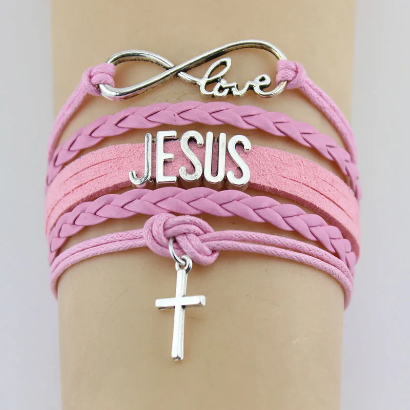 

10PC/lot Infinity Love JESUS Cross Charm Bracelets Religious Faith Leather Wrap Rope men bracelets & bangles for women Jewelry