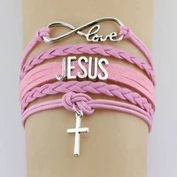 10pclot infinity love jesus cross charm bracelets religious faith leather wrap rope men bracelets bangles for women jewelry