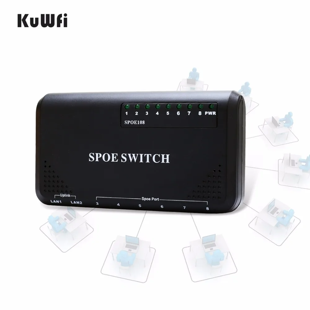 Коммутатор KuWFi 90 Вт 8 портов PoE 10/100 Мбит/с POE Ethernet для ip камеры сетевой коммутатор