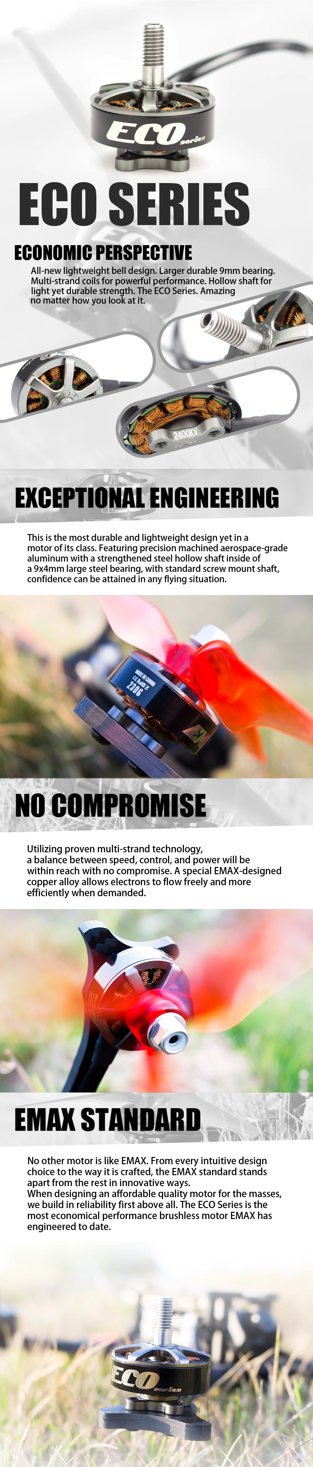 Emax серии ECO 2306 двигатель 1700KV 3~ 6s/2400KV 2~ 4s прочный двигатель для DIY гоночного FPV дрона RC вертолет 4 шт