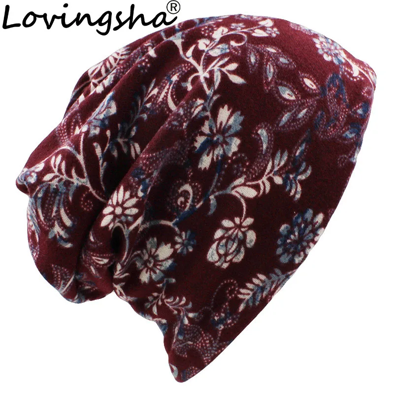 

LOVINGSHA Autumn Winter Women Skullies Beanies Vintage Design Dual-use Hats For Feminino Thin Ladies Fashion Girl Scarf HT080