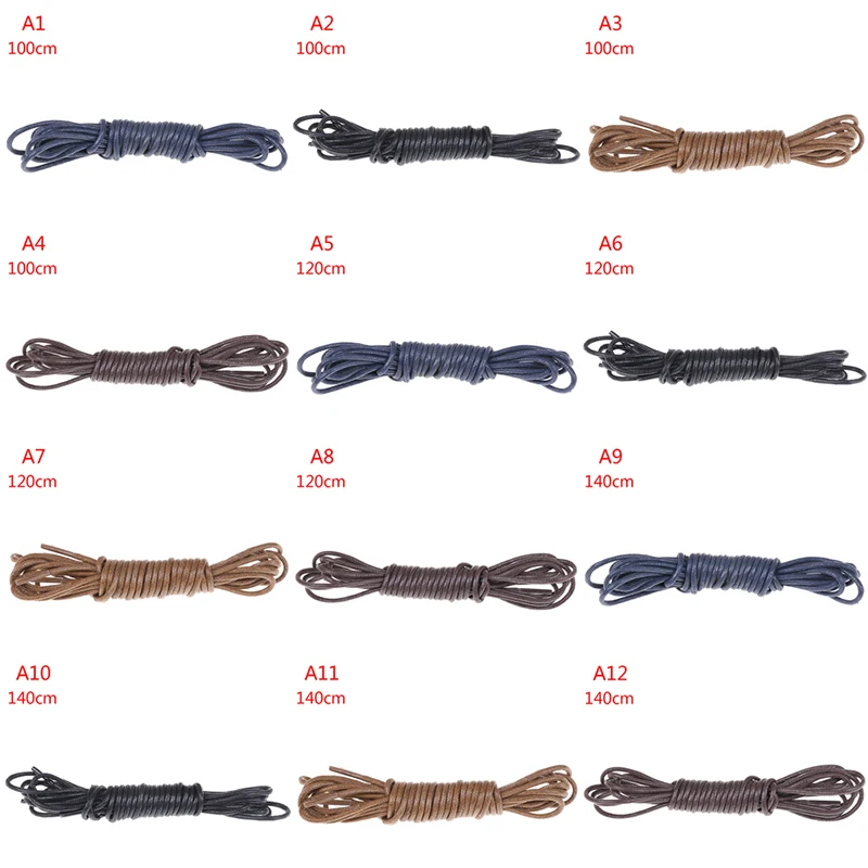 2 пары из вощеного хлопка круглые шнурки для ботинок кожаные Водонепроницаемый