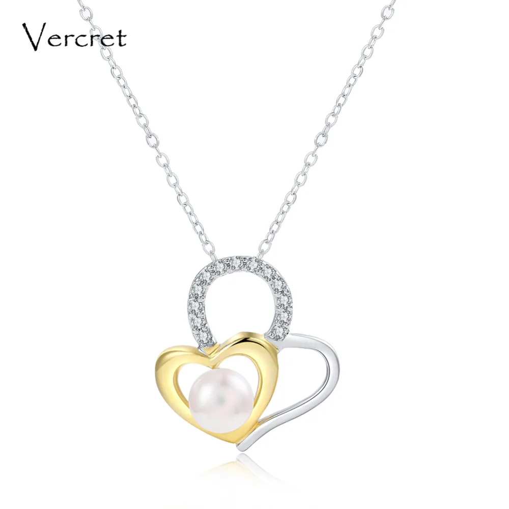 Vercret freshwater pearl necklace with 925 sterling silver chain heart to pendant women's jewelry gift | Украшения и