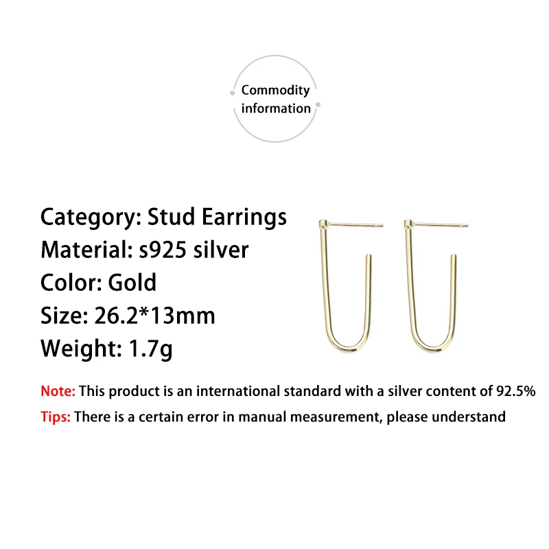 

925 Sterling Silver Earrings Simple Geometric Stud Earrings Gold For Women Silver Jewelry