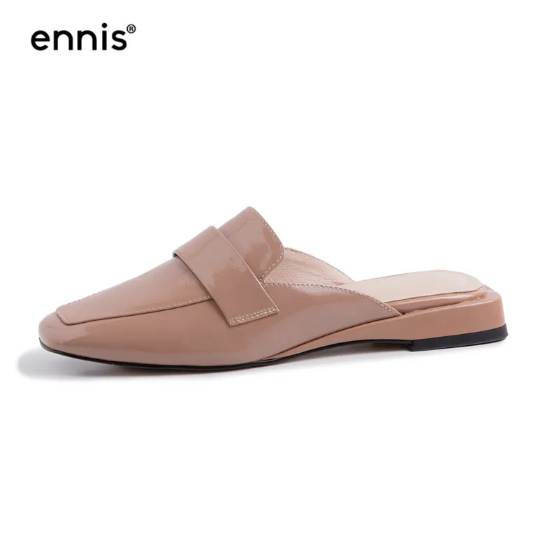 Apricot ENNIS/; туфли без задника из лакированной кожи; женские тапочки мюли на плоской подошве; шлепанцы без задника; повседневные летние тапочки с квадратным носком для женщин; Цвет белый; M982 - Цвет: Apricot