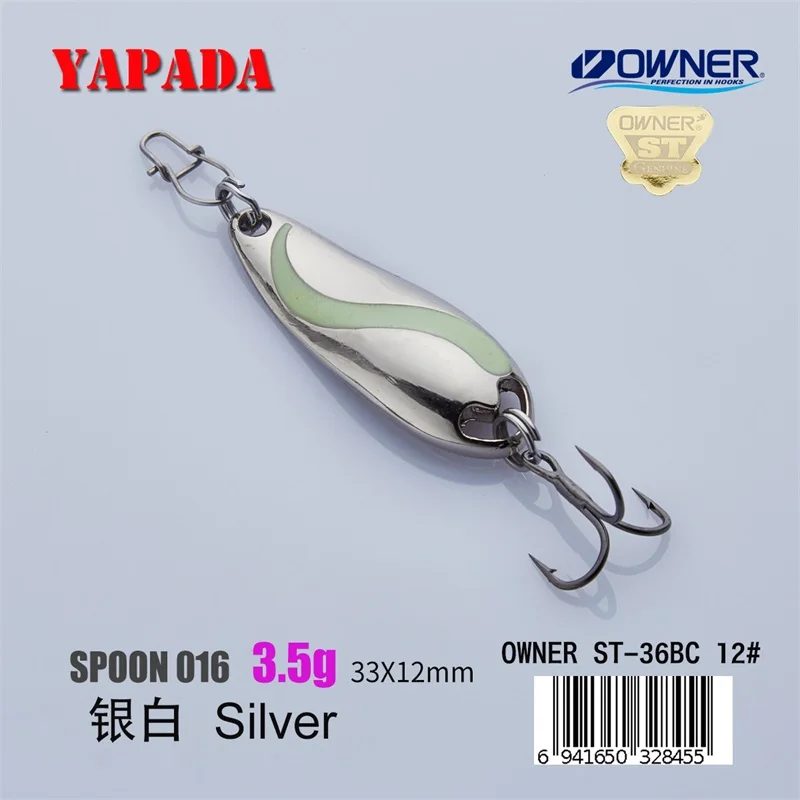 Silver 3.5g YAPADA ложка 016 TaiChi светящаяся 3,5 г Держатель тройной крючок многоцветный 33 мм металлический цинковый сплав ложка рыболовные приманки для окуня - Цвет: Silver 3.5g