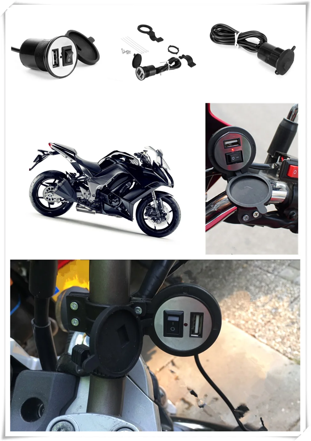 

12-24V motorcycle USB charger power adapter waterproof for Kawasaki NINJA 300 250R ZX636R ZX6RR 400R