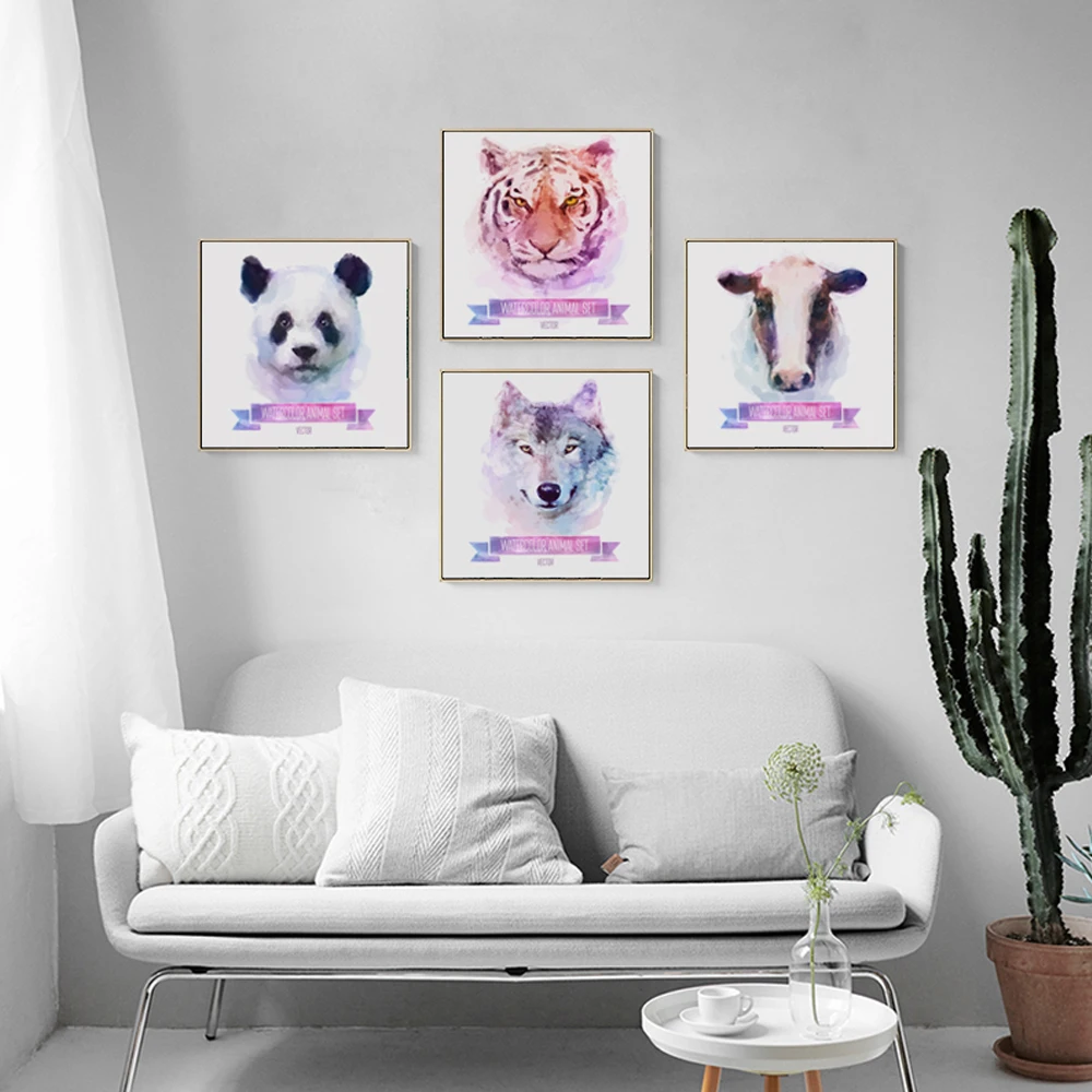 Современный простой милый мультяшный рисунок животных тигровый волк Холст