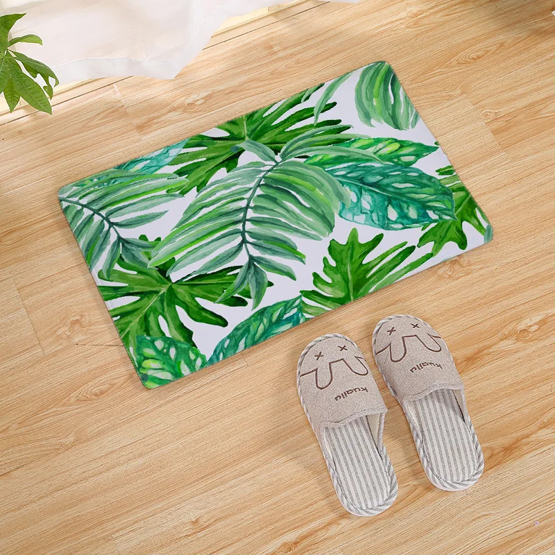 Креативный коврик для ванной с принтом зеленых листьев фланелевый нескользящий