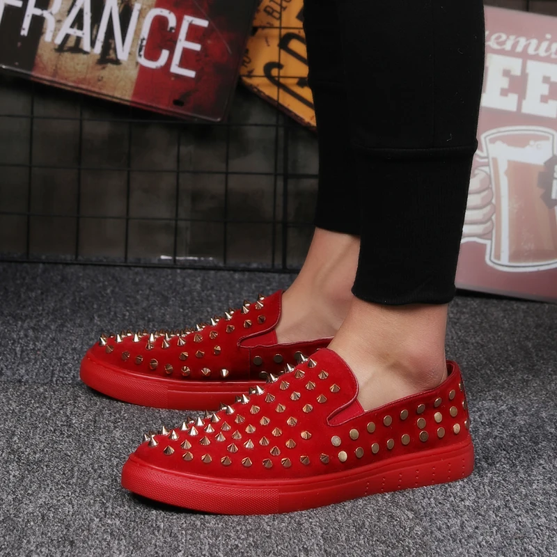 POLALI Men's Wedding Party Shoes Fashion Spikes Man Loafers Rivets Glitter Casual Driving Mens Flats Black Gold | Обувь