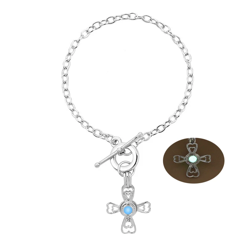 Светится в темноте браслет ювелирные изделия wtih посеребренный крест образный