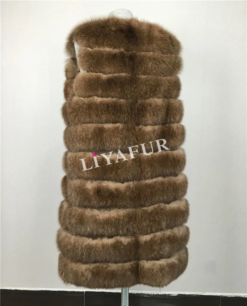 LIYAFUR натуральная толстый мех песца Длинный жилет для Для женщин без рукавов Модные пальто меховой жилет