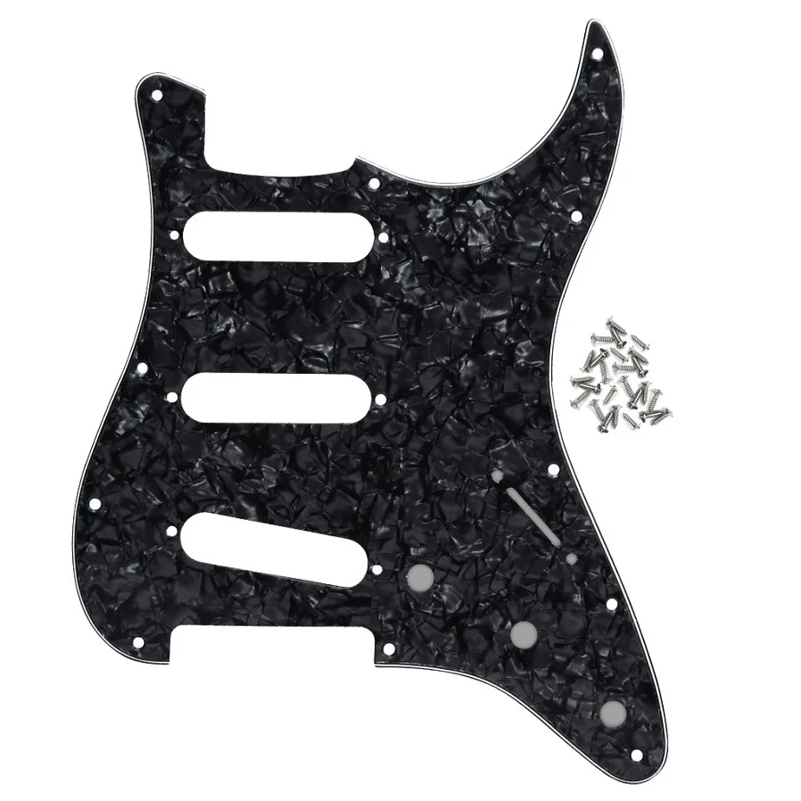 Black Pearl FLEOR 1 шт. Страт накладка на гитару sss pick Guard Scartch Plate w/pick guard винты для 11 отверстий гитарных частей, 20 цветов на выбор - Цвет: Black Pearl