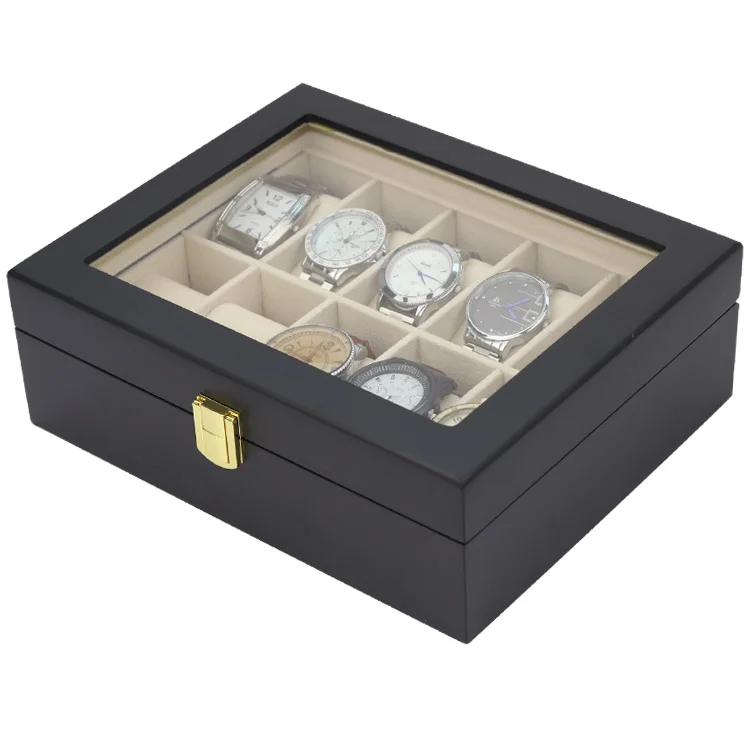 10 слотов Черный твердый деревянный ящик для хранения и демонстрации часов