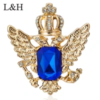 vintage crown eagle wing pattern collar brooch pin luxury blue crystal medal spurs needle brooches for women men suit decor