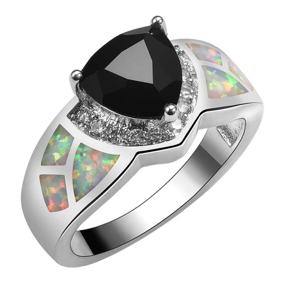 Черный оникс с белым огненным опалом фотосеребряный Размер 6 7 8 9 10 R1534|black onyx|onyx