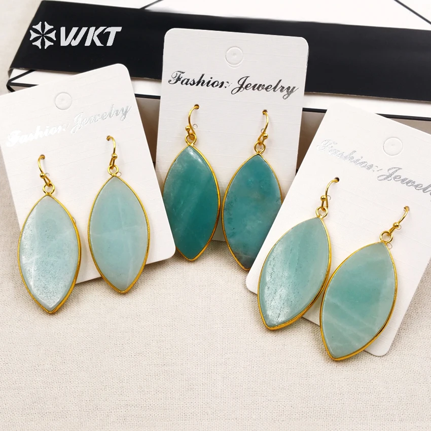 

WT-E413 natural stone women dangle earrings light green and dark green optional simple ear hook unique style for 2018 new design