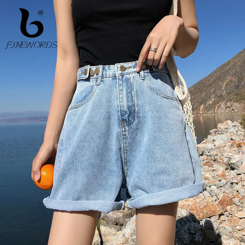 FINEWORDS 2019 мульти-кнопка Регулируемая посадка на талии Шорты с высокой талией