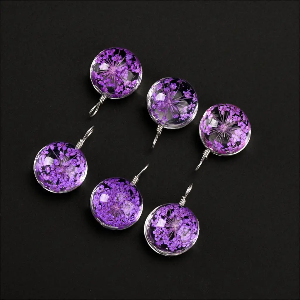 

16# Iron Wire Natural Dried Flower with Glass Bead Beading Glass Charms For DIY Jewelry Making Beads #IZ304