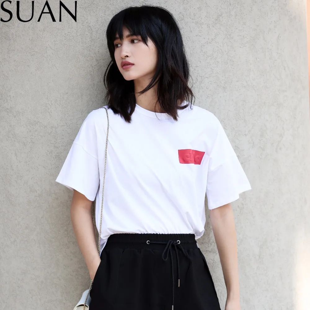 Суан 2018 Новое поступление Для женщин модные свободные досуг письмо printsolid