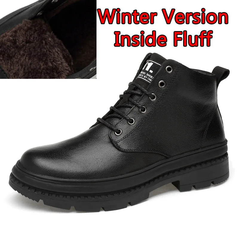 Winter Black SURGUT/новые модные мужские осенне-зимние ботильоны однотонные зимние ботинки теплые водонепроницаемые мужские ботинки с плюшевой подкладкой размеры 39-47 - Цвет: Winter Black