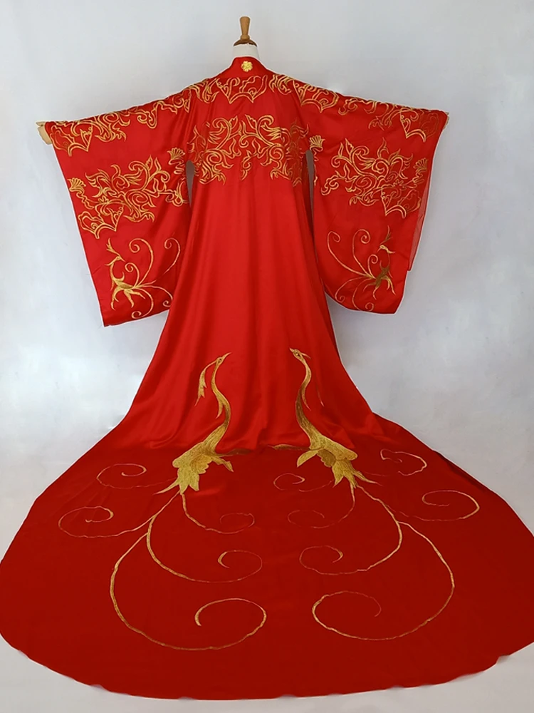Movie The Banquet Actress Ziyi Zhang Golden Red Gorgeous Embroidery Phoenix Hanfu Long Tail Bride Wedding Costume Empress Hanfu