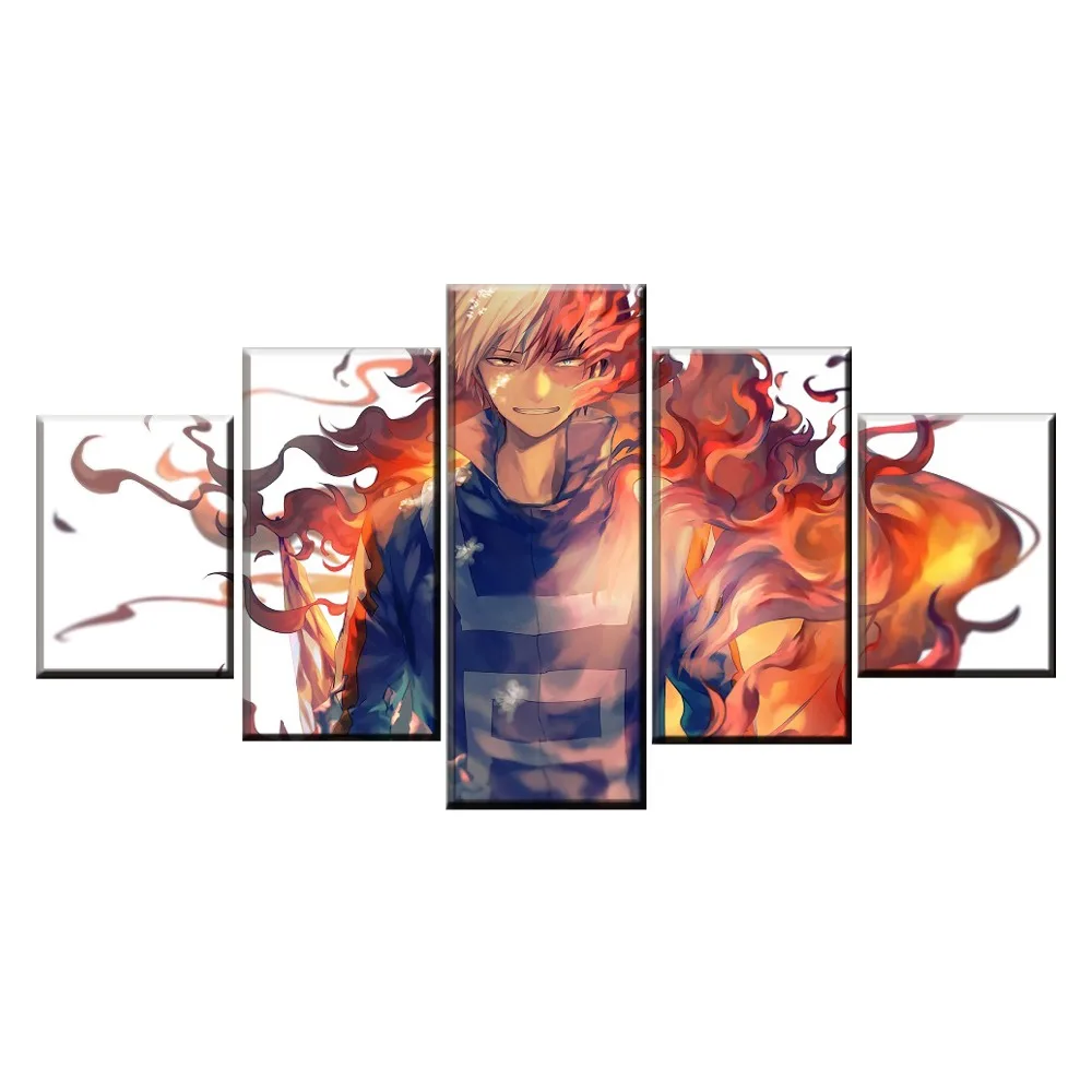 

5 Panel Boku no Hero My Hero Academia Shouto Todoroki Poster Canvas Print Painting Home Decor Wall Art One Set Modular Framework