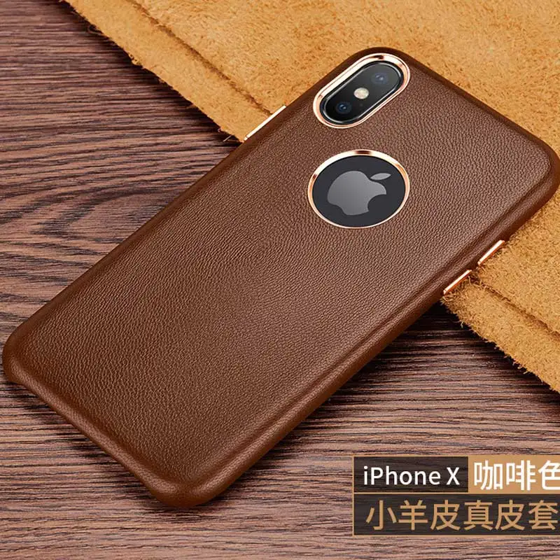 Коричневый Роскошный кожаный чехол для iphone x, xr, xsmax, мужской, винтажный, деловой, противоударный, настоящая кожа, задняя крышка для iphone 6, 7, 8 plus, чехол с логотипом - Цвет: Коричневый