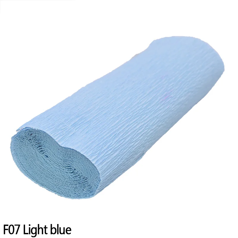 F07 Light blue 250cm*10/15/25/50 cm Crinkled Crepe Paper Gifts Flower Wrapping Wedding Festive Party Decoration DIY Fold Scrapbooking Crafts - Color: F07 Light blue