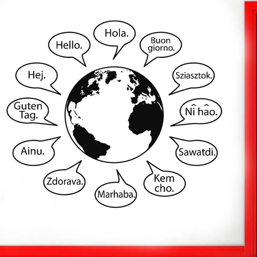 Hello Text наклейки на стену многих языках карта мира слова домашний декор для