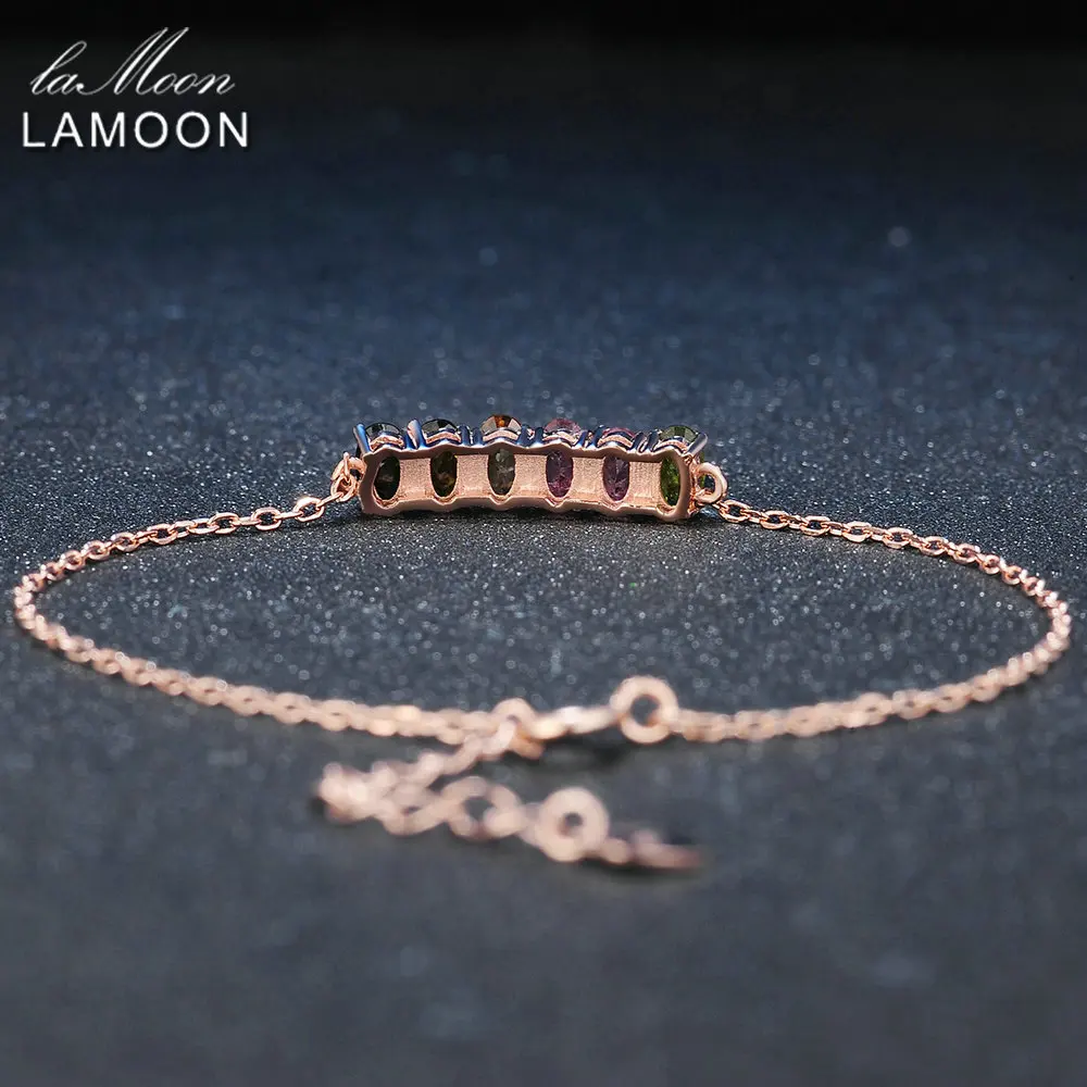 LAMOON 925 Sterling Siver 6 шт. 3*5 мм Овальный разноцветный турмалиновый браслет S925