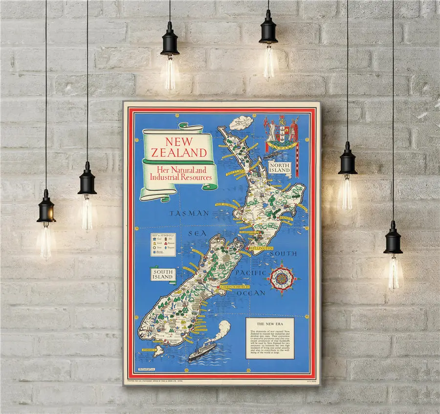 Новая Зеландия ее природные и промышленные ресурсы (1943) ВИНТАЖНЫЙ ПЛАКАТ ретро