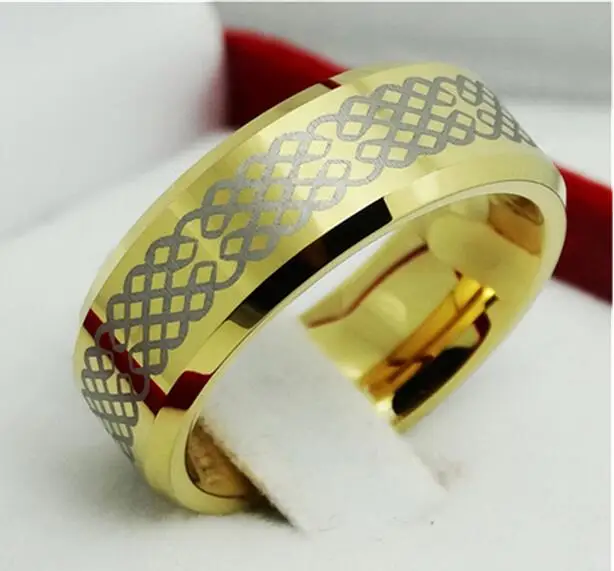 Бесплатная доставка 8 мм Европейское желтое позолоченное кольцо из карбида