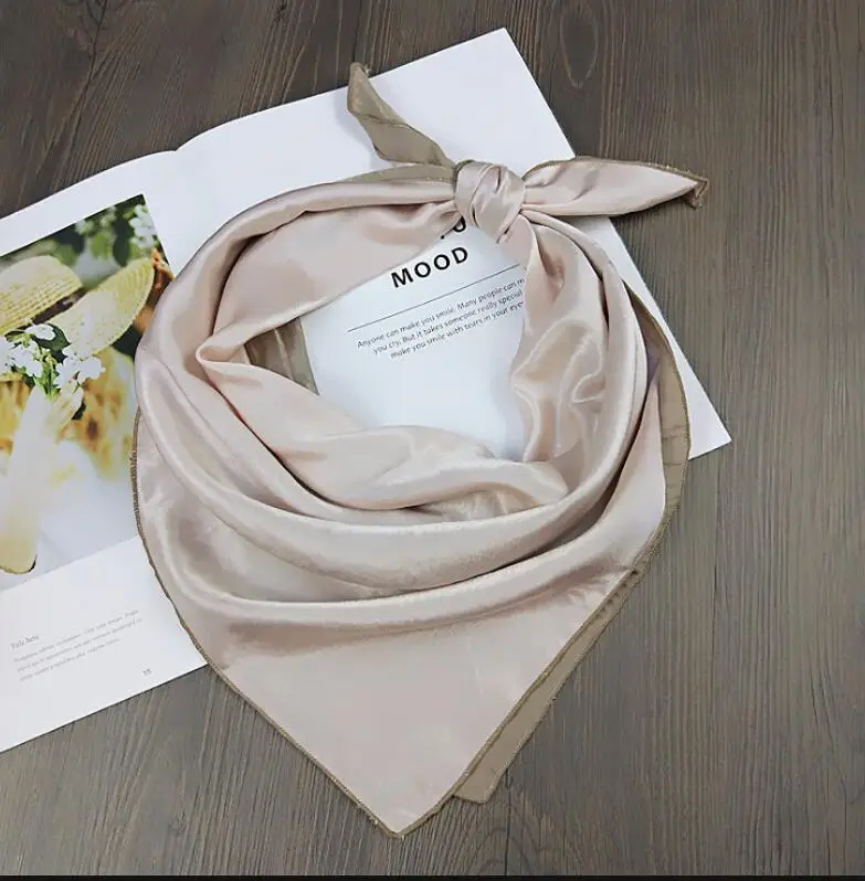 

Women's korean fashion contrast color imitation silk scarf lady's Polyester satin scarf 70cm R1602