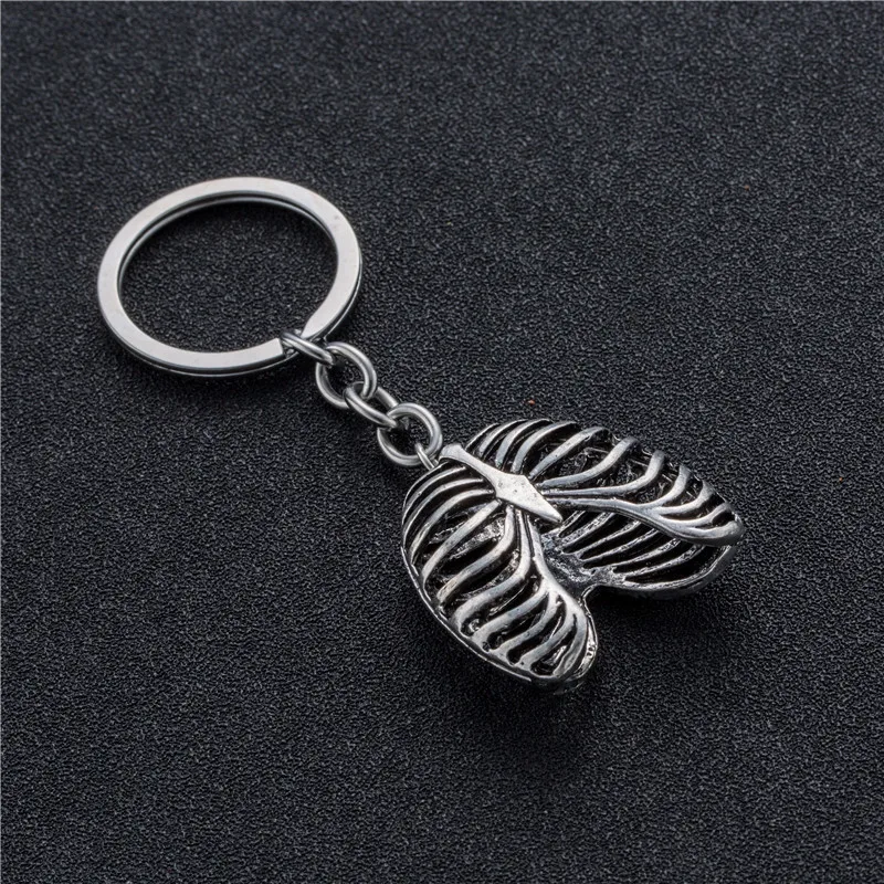 Fashion Stainless Steel Keychain Punk Human Rib Cage Skeleton Pendant Suspension Keys Rings Chain Charm Rock party accessories | Украшения