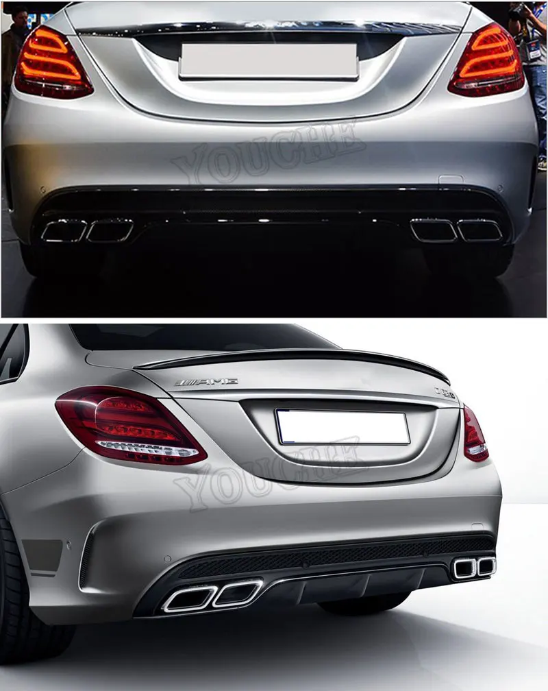 W205 AMG C63 Стиль задний диффузор с 4 Выпускной советы для Benz C Class седан универсал с AMG посылка S205